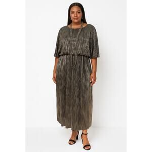 See N Be Seen Size 1X Black and Metallic Silver Tiny Pleat Evening Long Dress